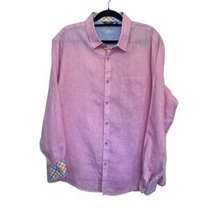 Bohio Men's Pink Linen Shirt Size‎ Large